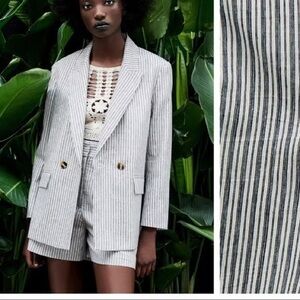 Zara Rustic Long Sleeve Striped Blazer and Short Set-Size XS